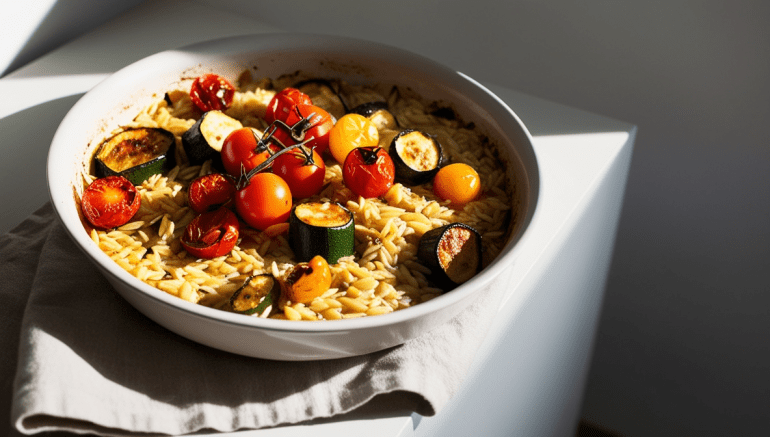 Orzo Dump and Bake Vegetarian Recipe